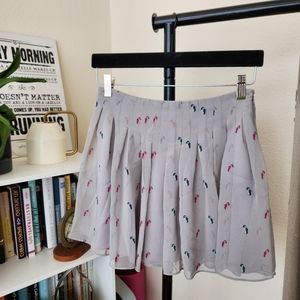 BCBGeneration Moonstone Chiffon Pleated Bird Print Skirt